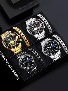 8-piece Business Geneva Calendar Watch Fashion Men's Steel Belt Quartz Watch Jewelry Set