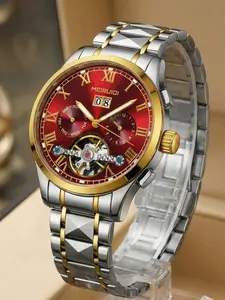 A Men's 2025 New Waterproof Luminous Hollow Advanced Multi functional Fully Automatic Mechanical Stainless Steel Wristwatch Elegant Round Dial Watch