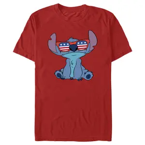 Men's Lilo & Stitch American Flag Sunglasses Stitch T-Shirt