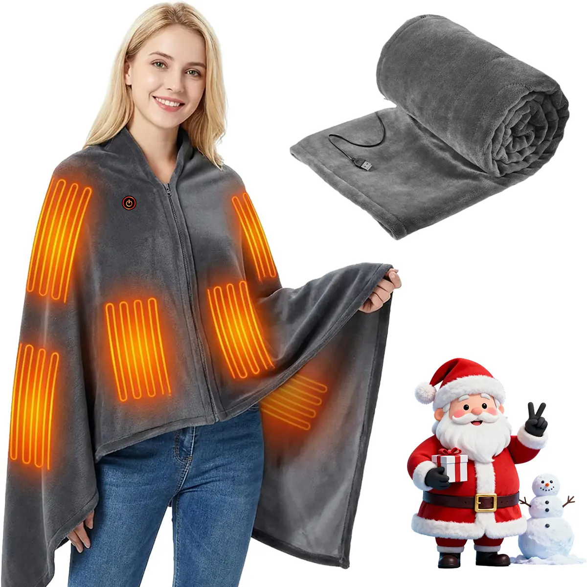 Comfort Electric Heated Blanket Throw,Portable USB Heated Blanket for Women,Wearable Heating Shawl,Winter Warm Shawl Wraps,USB Charging and Double-Sided for Home Office Travel