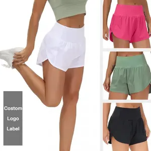 Women's High Waist Yoga Shorts with Zip Pocket Quick Dry Running Training Pants False Two Piece Design for Active Wear