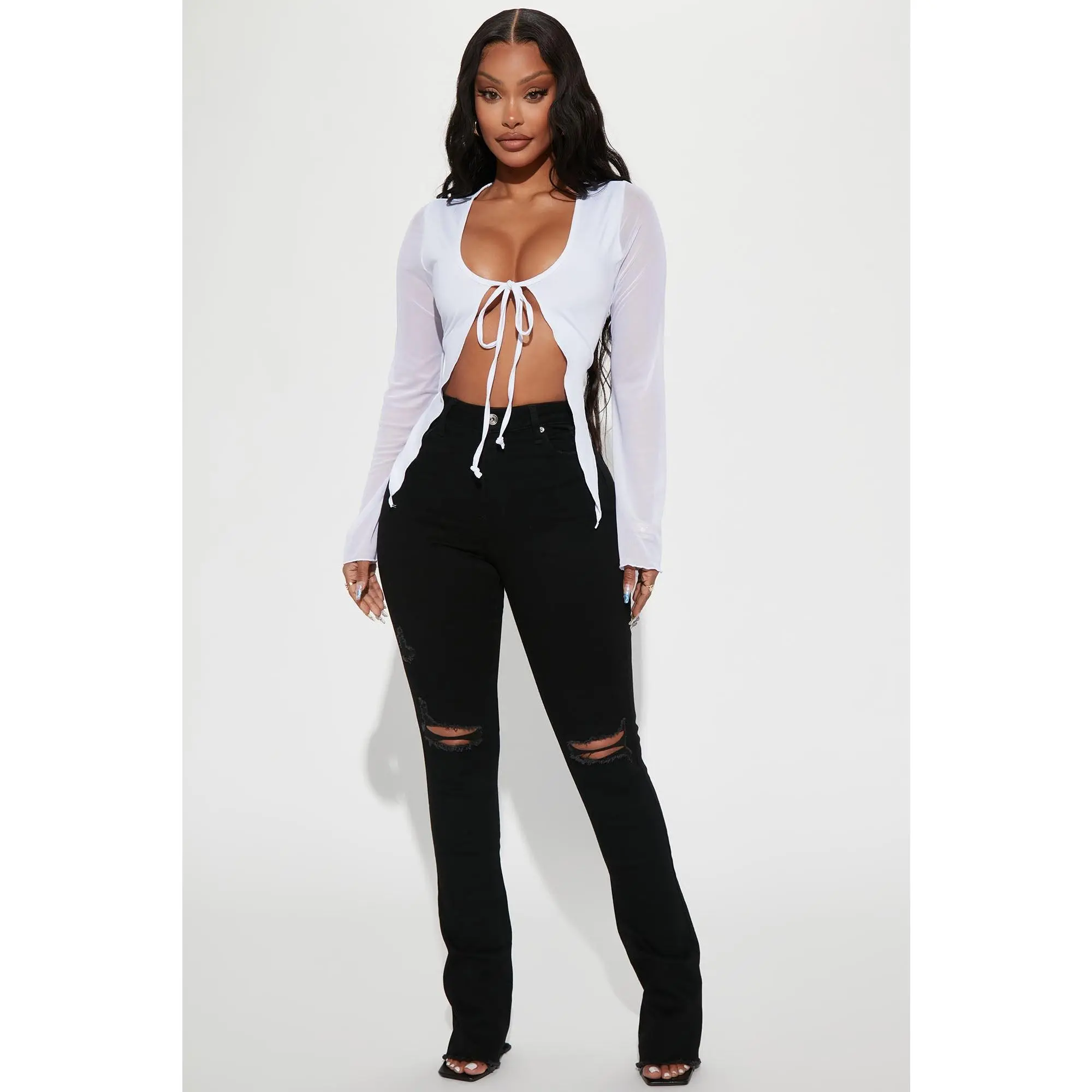 After Dark Ripped High Rise Stretch Bootcut Jeans - Black
