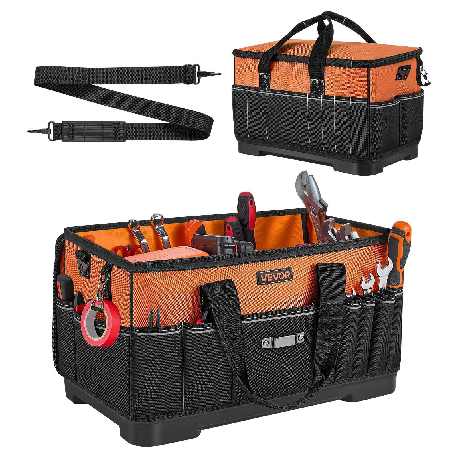 VEVOR Oversized Heavy-Duty Tools Bag (19.1 in), 1680D Polyester 33-Pocket Organizer with Water-Resistant Base, Zippers, Adjustable Shoulder Strap, Reflective Design, Pro-Level Performance for Construction, Repair, Husbands