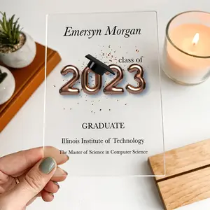Personalized Graduation Photo Display Stand with Wood Base – Custom University Class of 2025 Senior Picture Keepsake Table Desk Décor Gift for Him Her Student College High School Graduation