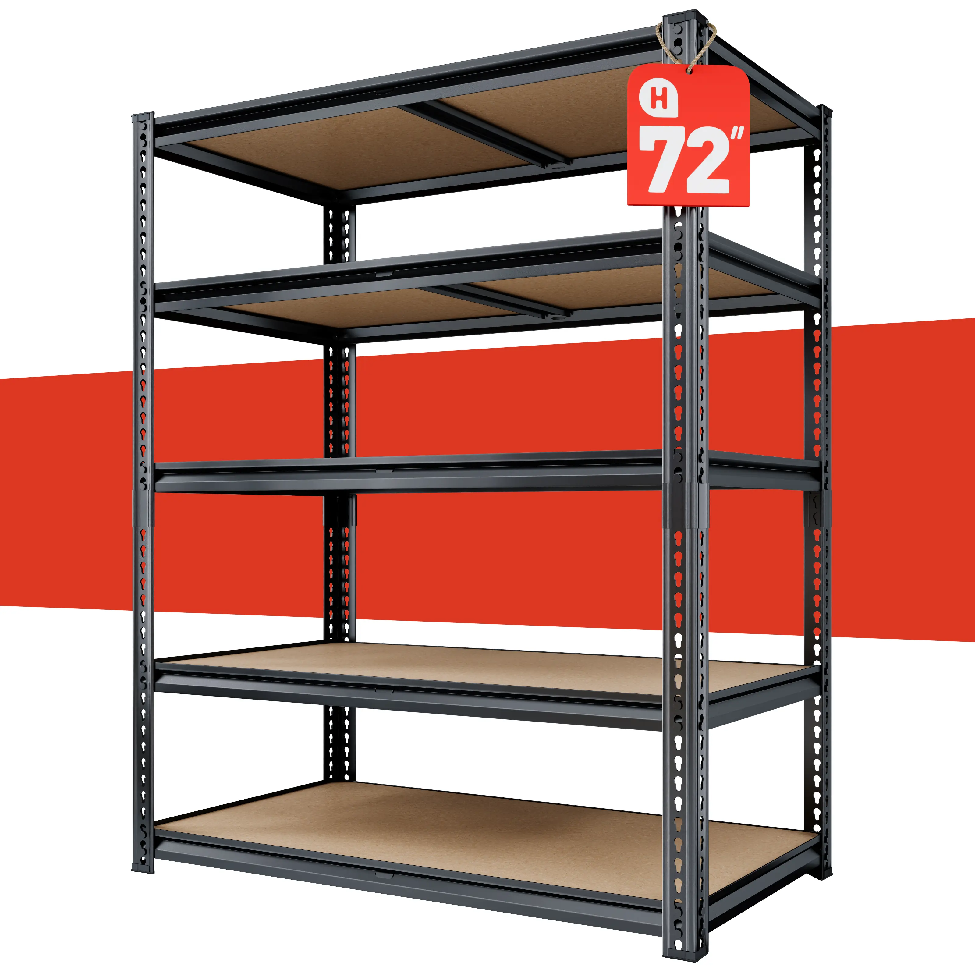 RoomFave Durable Reinforced Freestanding 5-Tier Metal Organiser, Height-Adjustable Shelf Rack for Pantries, Closet Storage Rack, Living Room, Craft Room
