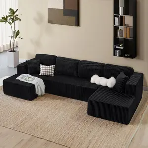 【Nature Leisure】【3 Packages Shipping】132'' U-Shape Modular Sectional Sofa, Boneless Compressed Corduroy Modern Sleeper with Space-Efficient Convertible Design Couch Comfy Upholstered Sofa