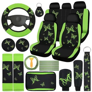 41pcs Butterfly Pattern Car Seat Cover Interior Sets, Car Seat Covers, Steering Wheel Covers, Armrest Pads, Shoulder Pads, Gear Lever Cover，Handbrake Cover, Coasters, Wristbands, Keychains, Car Accessories, Car Interior Accessory