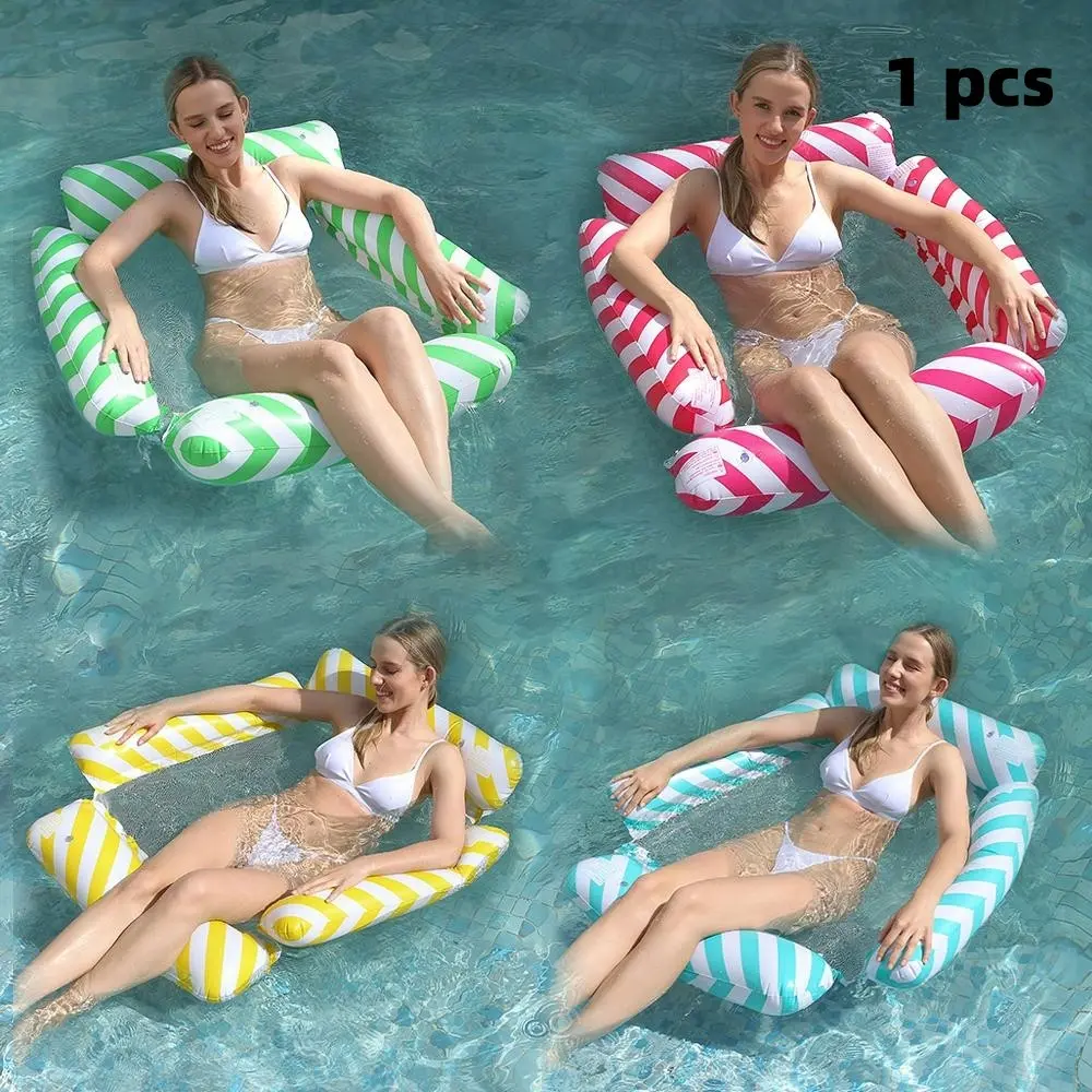 Adult Size Inflatable Tanning Pool Float Lounger, PVC Inflatable, Striped Floating Toy for Swimming Pools, Pool Floater, 4-In-1 Multi-Functional Pool Raft Chair, Inflatable Lounge Bar Pool Adults