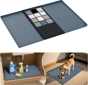 Extra Thick Silicone Mat Waterproof with Raised Edge 34" x 22", Under Sink Mat for Kitchen & Bathroom, Kitchen Cabinet Liner, Multi-Purpose for Storage & Protection, Gray