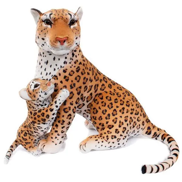 Real Planet™ Brown Leopard & Cub Realistic Plush Stuffed Animal