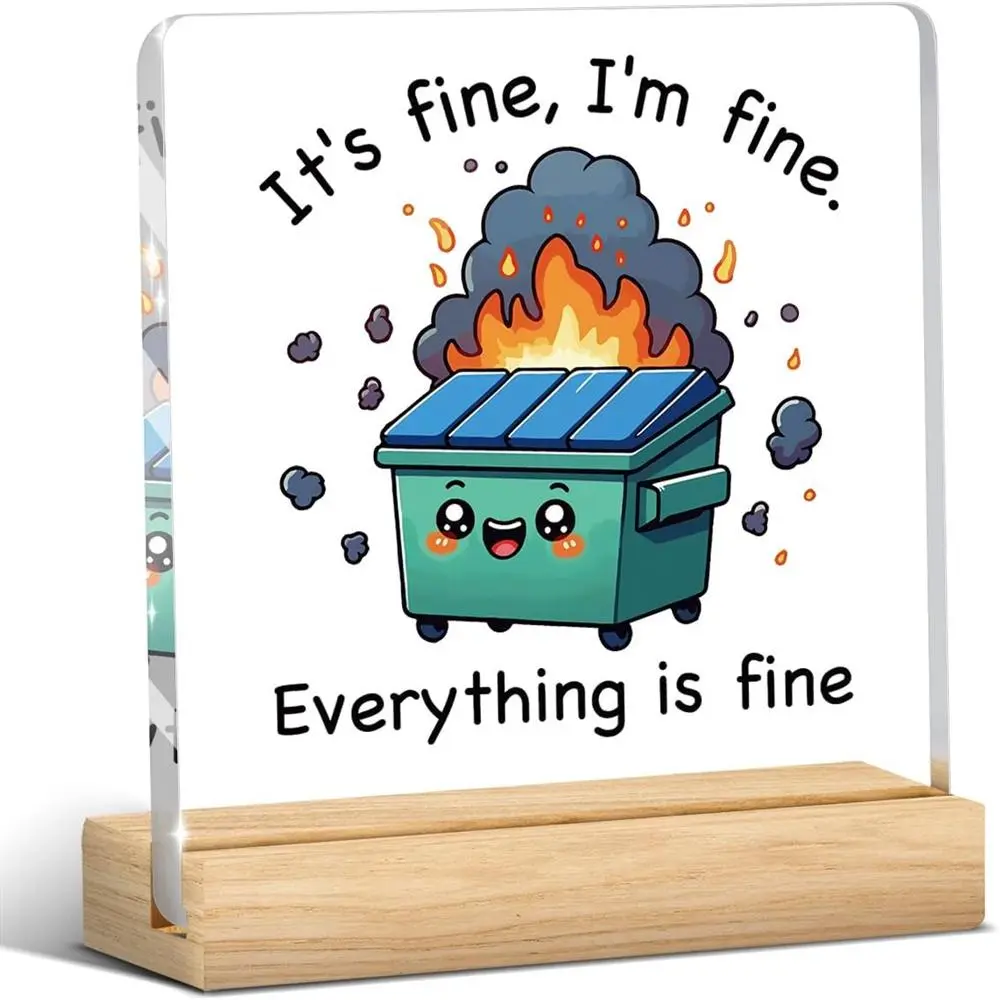 Dumpster Fire Pattern Desktop Decoration, Cute Humorous Dumpster Acrylic Desktop Decoration, Fun Office Desk Decoration, Novelty Desk Decor, Desk Signage Decoration, Desk Signs Ornament, Home Decor, Signs, Home Decor Products