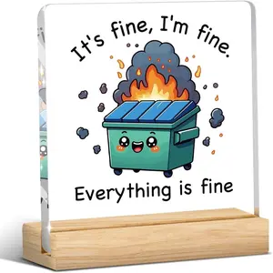 Dumpster Fire Pattern Desktop Decoration, Cute Humorous Dumpster Acrylic Desktop Decoration, Fun Office Desk Decoration, Desk Signage Decoration, Home Decor, Signs