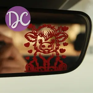 Highland Cow Rearview Mirror vinyl car decal - 2 pack