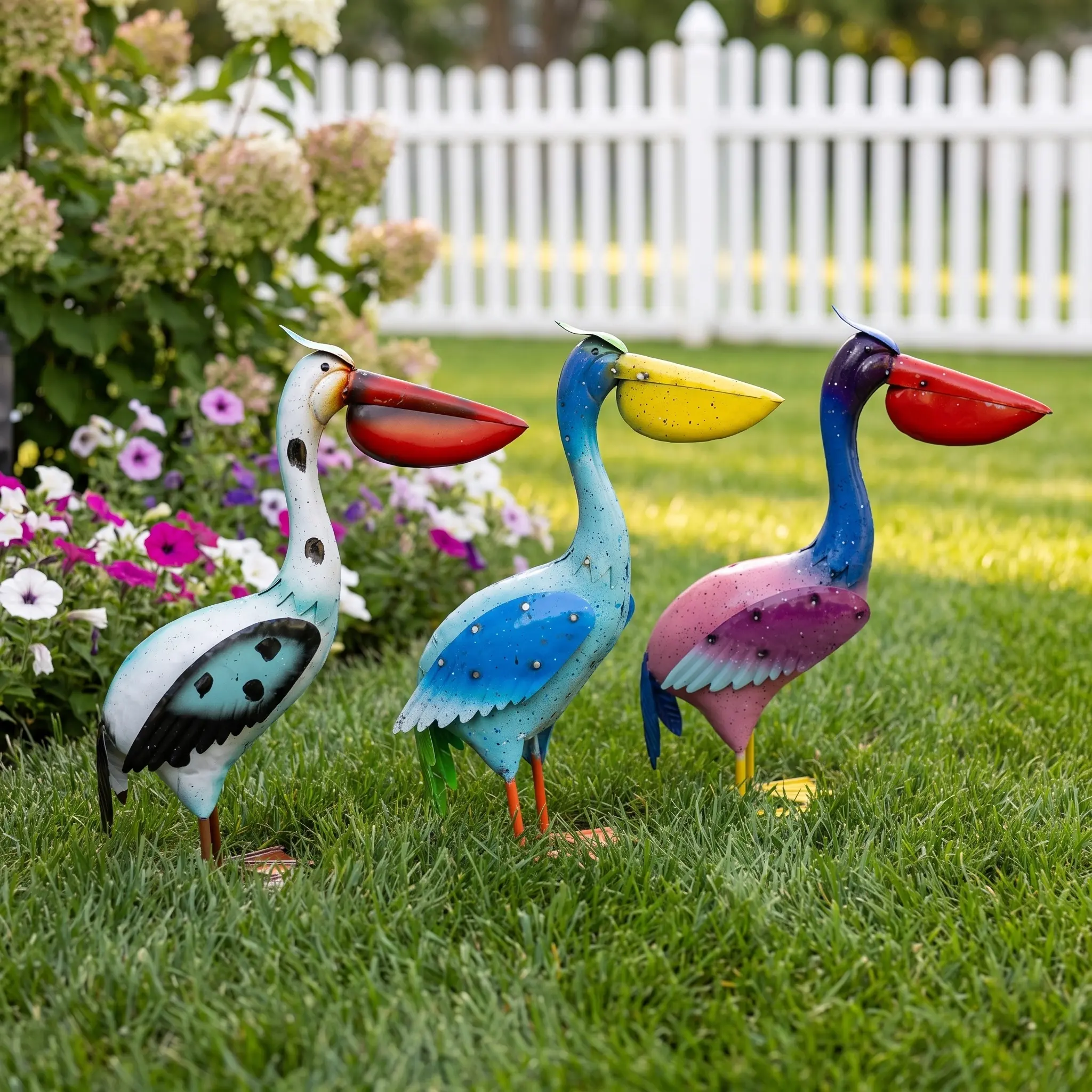 16.14 in Highly Painted Iron Pelican Metal Animal Figure Garden Sculpture - Garden Sculptures and Decor, Lawn/Patio Art, Pond Accent, Unique Gift for Gardening Enthusiasts (Enhances Aesthetic Appeal)