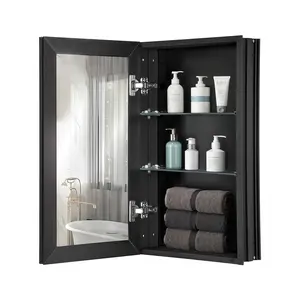 【FathersDayGift】VEVOR Medicine Cabinet,  14 x 24 inches, Medicine Cabinet for Bathroom with Mirror,  Aluminum Frame Bathroom Wall Cabinet, 2-layer Adjustable Shelves, Recessed & Wall-mounted Installation