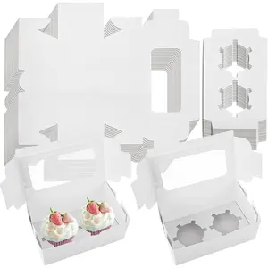 100 Set White Cupcake Boxes 2 Cupcake Holder with Lid To Go Cupcake Containers  Cardboard Cupcake Boxes Bulk with Clear Window Cupcake Carrier for Cup Cake Packaging Transport Storage