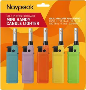Multi-Use Refillable Kitchen Utensils Fire Starter with Extended Wand, Colorful Handy Tool for Indoor Kitchen & Fireplace, Butane Included, 5-Pack, Pack Of 5