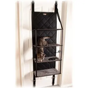 K&H Pet Products Hangin Cat Tree Door Mounted Cat Furniture, Space Saving Multi-Level Wall Perch Hammock Bed, Interconnecting Le
