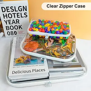 Clear Organizer Storage Box 3PCS/Set Plus Clear Hard Zipper Case Toy Storage Bins Travel Organizer Home Storage PVC Plastic Stackable Waterproof Transparent Case Clear Pencil Case Toiletry Pouch Clear Cosmetic Bag Containers Transparent/Black