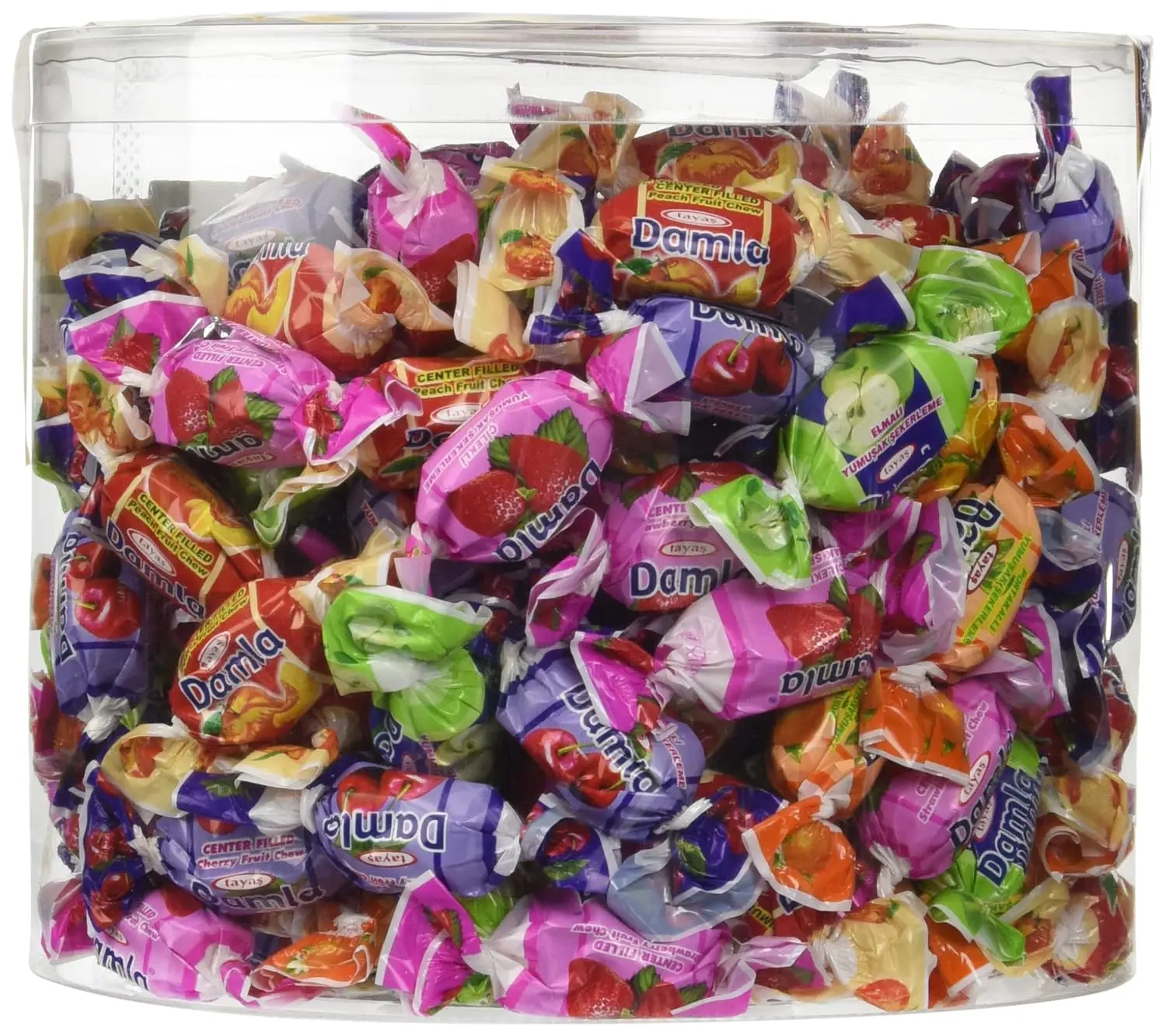 Tayas Damla Fruit Mix Soft Candies, 800g (28.22 oz) Tub - Cholesterol-Free, Juice-Filled Soft Chews