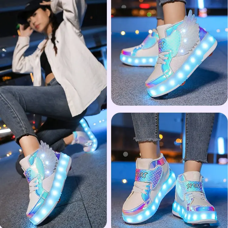 4-Wheel Magnetic Heelys with LED Wings |     USB Rechargeable Glow Skate Shoes for Boys & Girls, Anti-Slip Wheels & Safety Certified ​