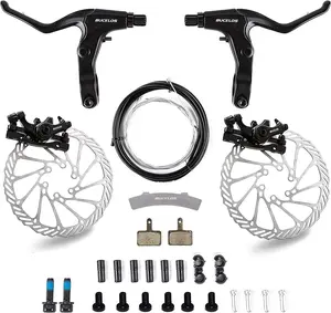 BUCKLOS Mountain Bike Disc Brake Kit with Aluminum Alloy Handlebars, 160mm Rotor, PM Universal Adapter, Noise-Free Easy Braking Single Piston Mechanical Line-Pull Disc Brakes for Folding & Fat Bikes