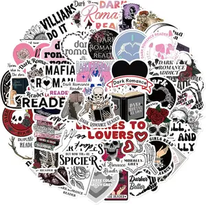 50Pcs Dark Romance Book Stickers for Kindle, Romance Bookish Sticker Pack for Readers Adult Spicy Booktok Vinyl Decals for Laptop Ebook Reader Water Bottle Girls (Black)