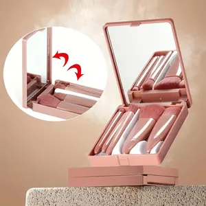 6Pcs Portable Makeup Brush, Travel Kit with Box with Mirror, Mini Multifunctional Loose Powder Brush Foundation Brush, Eyeshadow Brush