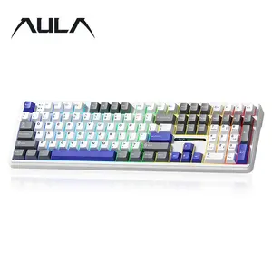 AULA F108 game mechanical keyboard, mechanical gaming keyboard, supporting wired/wireless three-mode connection, 108-key layout, RGB lighting effect, full-key shaft body hot plug, suitable for computer/notebook, daily office, supporting Windows/Mac