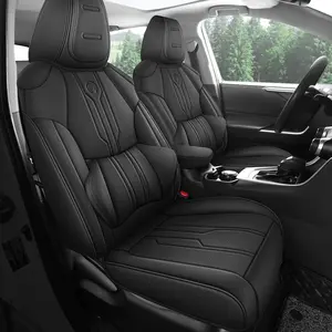 RAV4 Seat Covers Custom Fit for Toyota RAV4 (for Hybrid) 2019-2025 LE/XLE/XLE Premium/Limited,Luxury Faux-Leather SUV Seat Cover with Center Console (Hybrid,Full Set,Black)