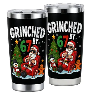 GRINCHED BY 67 "Design 20oz Stainless Steel Cup, Tumbler, Thermos Cup with Lid, Reusable Drinking Cup, High-Quality Water Bottle for Iced Coffee, Beer, Juice, Milk, Cold Drinks, Fashionable, Perfect Gift for Witty Character Fans