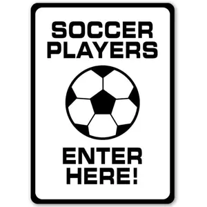 Soccer Players Enter Sign, Soccer Room Entrance, Soccer Room, Soccer Player Gift, Soccer Sign Decor, Soccer Player Enter Here, Soccer Kid Funny Home Decor Tin Sign Retro Metal Bar Pub Poster 8x12 Inch