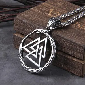 Never Fade Men Stainless steel Viking Self-devourer Ouroboros Valknut Amulet dragon Pendant Necklace