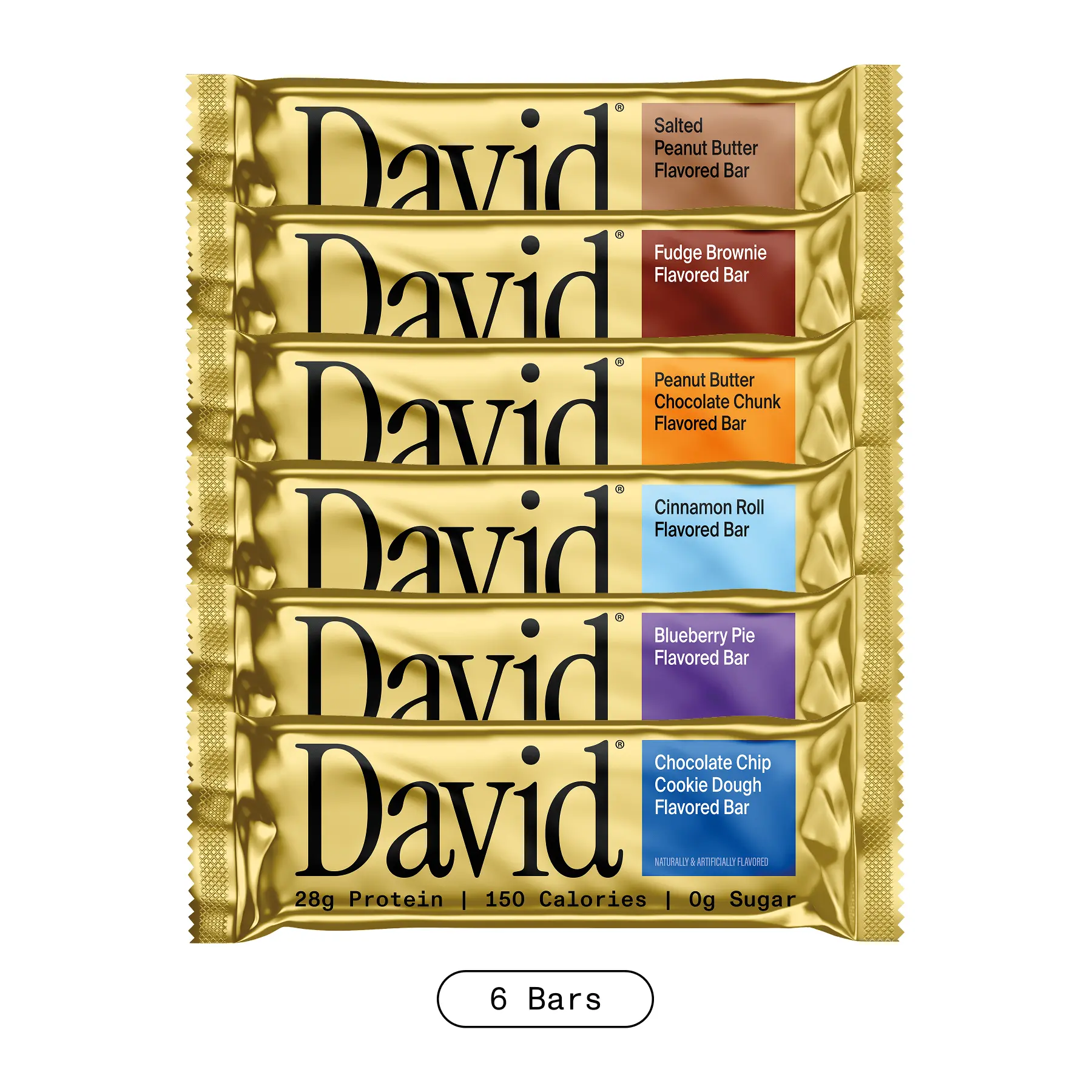 David Protein Variety Pack | 28g Protein, 150 Calories, 0g Sugar | 6 Bars, 6 Flavors