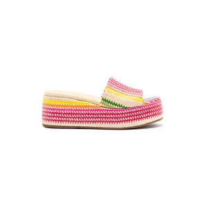 Alex Flatform Mule In Rainbow Raffia