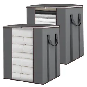 2Pcs 120L Extra Large Storage Bags, Breathable Bedding Organizer with Reinforced Handles, Foldable Dustproof Container, Moisture-proof Clothes Storage Pouch for King Comforter, Pillow, Sheet, Space-Saving Home Closet Household Supplies tiktokshopspringglo