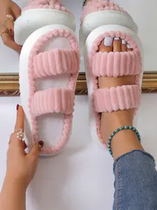 Minimalist Fluffy Home Slippers, Open Toe Bedroom Sandals for Gifts, Casual Soft Platform Pink Bedroom Slippers, Fuzzy Warm Slippers for Women 2025, Walking Shoes, Footwear