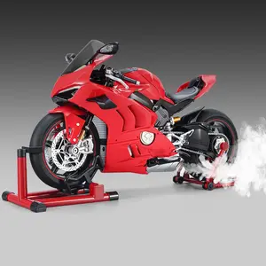 XLG Die-cast Motorcycle Model V4 Series, Adjustable Multi-Functional Toys with Double Jet Sound Effects & Display Stand, Electric Toys for Kids, Friends & Family, Realistic Sound Effects, Alloy Texture, Performance-Level Replica Design