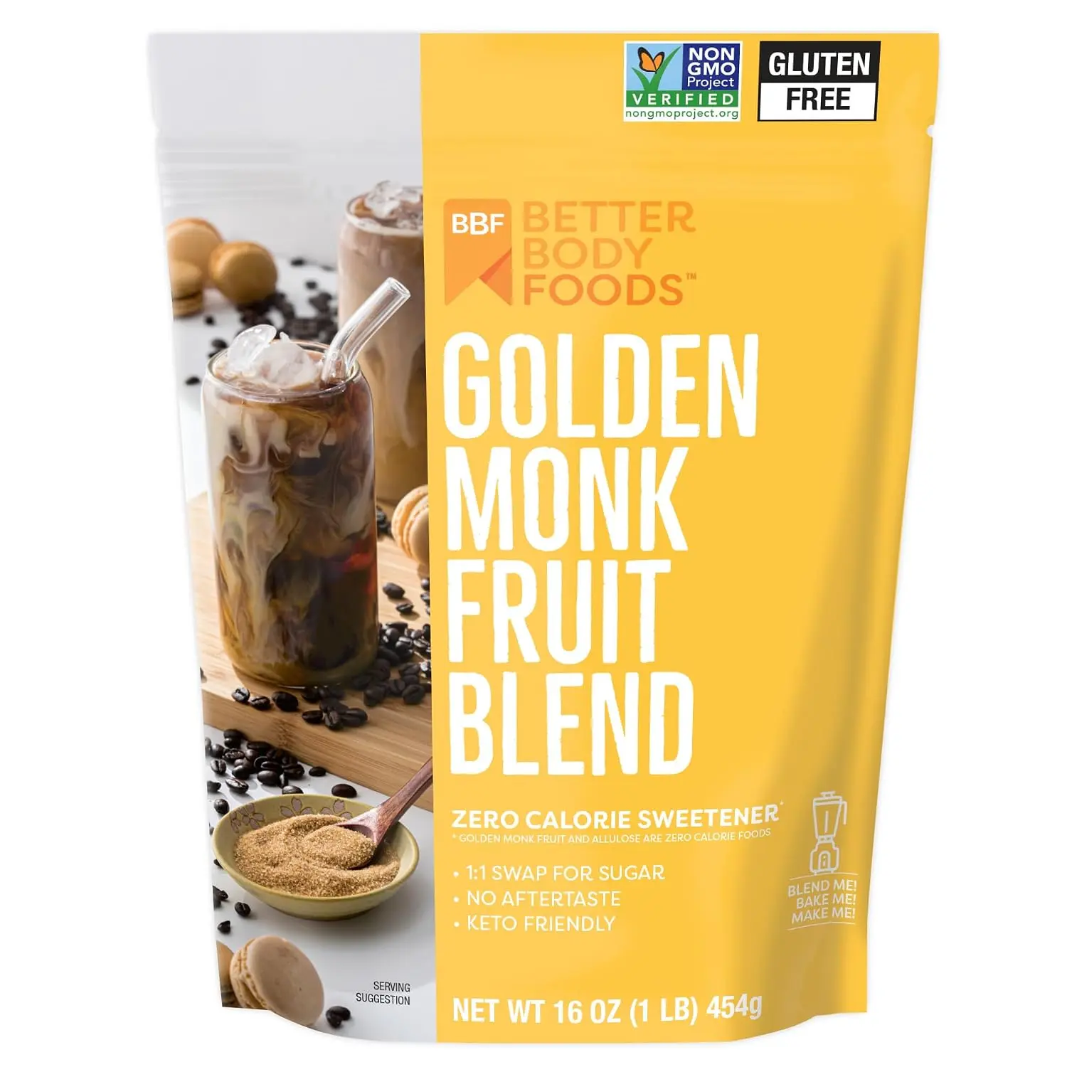 BetterBody Foods Golden Monk Fruit Allulose Sweetener Blend - 1 lb (16 Oz) Extract-Based Sugar Substitute, Keto-Friendly, Calorie-Free, Carb-Free, Non-Glycemic, Ideal for Baking
