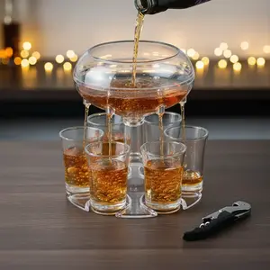 Shot Glass Dispenser, Shot Glass Dispenser with 6 Acrylic Cups & Bottle Opener, Drink Dispenser for Home Kitchen Party