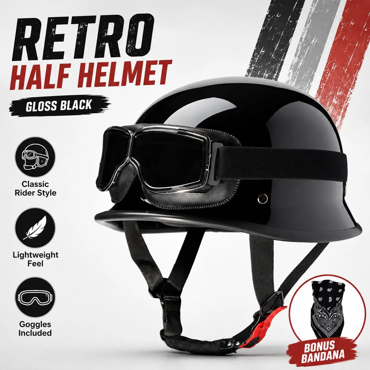 3C approved retro trooper half helmet, lightweight and breathable for daily riding on cruisers or electric bikes. A great gift for Father's Day.