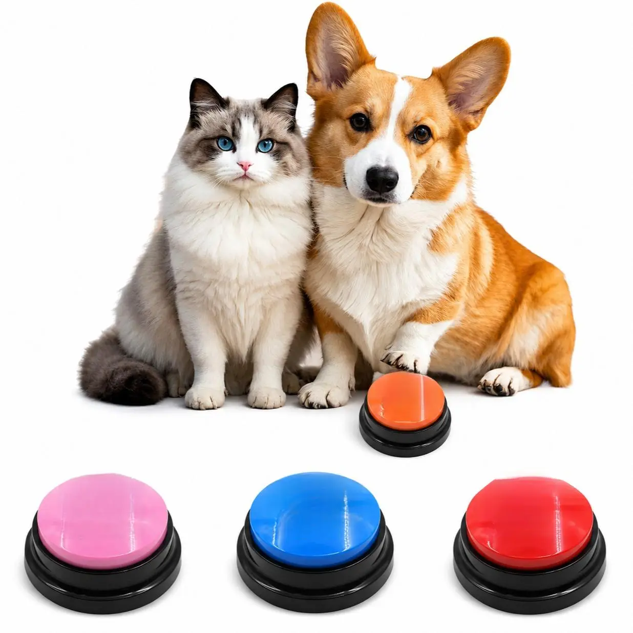 Set of 4 Recordable Dog Communication Buttons, Talking Training Buttons Starter Kit for Pets, Reusable Voice Recording Speaking Buttons for Dogs Cats & Classroom Use