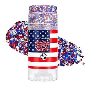 4th of July Red White Blue Face Hair Body Glitter Stick, Limited Edition Collectible Patriotic Sparkle Makeup, Waterproof Long Lasting, Perfect for Independence Day Parties & Holiday Keepsake