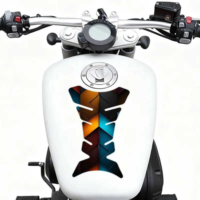 1Pcs colorful geometric splicing style design fish bone pattern motorcycle fuel tank universal sticker, anti-skid fuel tank protective sticker, suitable for frost oil/gas tank, decorative sticker