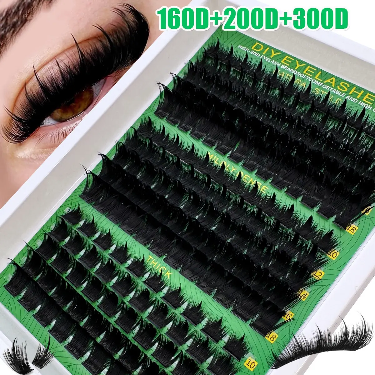 300D/200D/160D/120D/100D/80D/60D Lash Clusters with Spikes, D Curl Clusters, Fluffy Volume Manga Cluster False Eyelashes, Fairy Anime Wispy Individual Faux Mink Lash Extensions, Full Pack DIY Cosmetic at Home