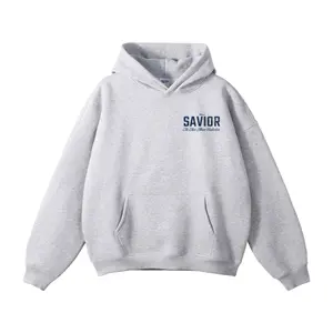 PREORDER Vintage Savior Heather Gray Hoodie - 420 GSM Heavyweight 100% Cotton Fleece Boxed Drop-Shoulder Fit All Seasons Streetwear
