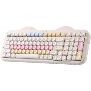 C98  Mechanical Keyboard with Number Pad,99 Key BT5.0/2.4G/USB-C Hot Swap Gasket Mount with PBT MOA Keycaps,Custom RGB,Cute Cake Keyboard for Win/ (Beige, Milk V2 Linear )