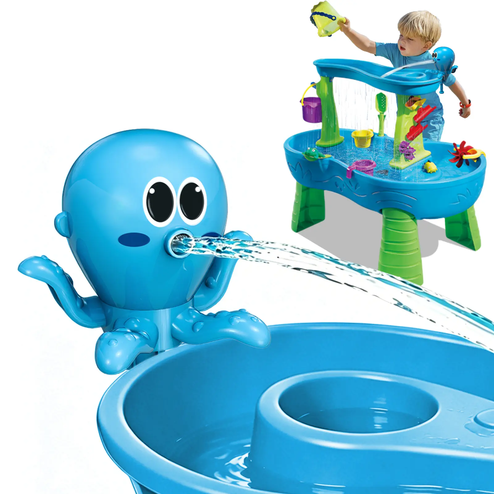 (NOT included Table)  Water Table Pump, Octopus Battery Powered Water Pump for Water Table 3 Hours Non-Stop Fun Summer Outdoor Water Toys Outside Water Play Table Accessories for Toddlers Kids (Blue)