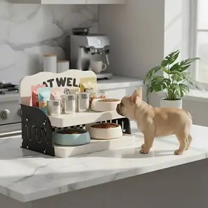 Anti-Tip Pet Feeding Station & Snack Storage Rack - Stable 2-Layer Cat Treat Organizer for Tidy Floors & Efficient Mealtime multipurpose home organization Sturdy Build  Pet Food Bowl