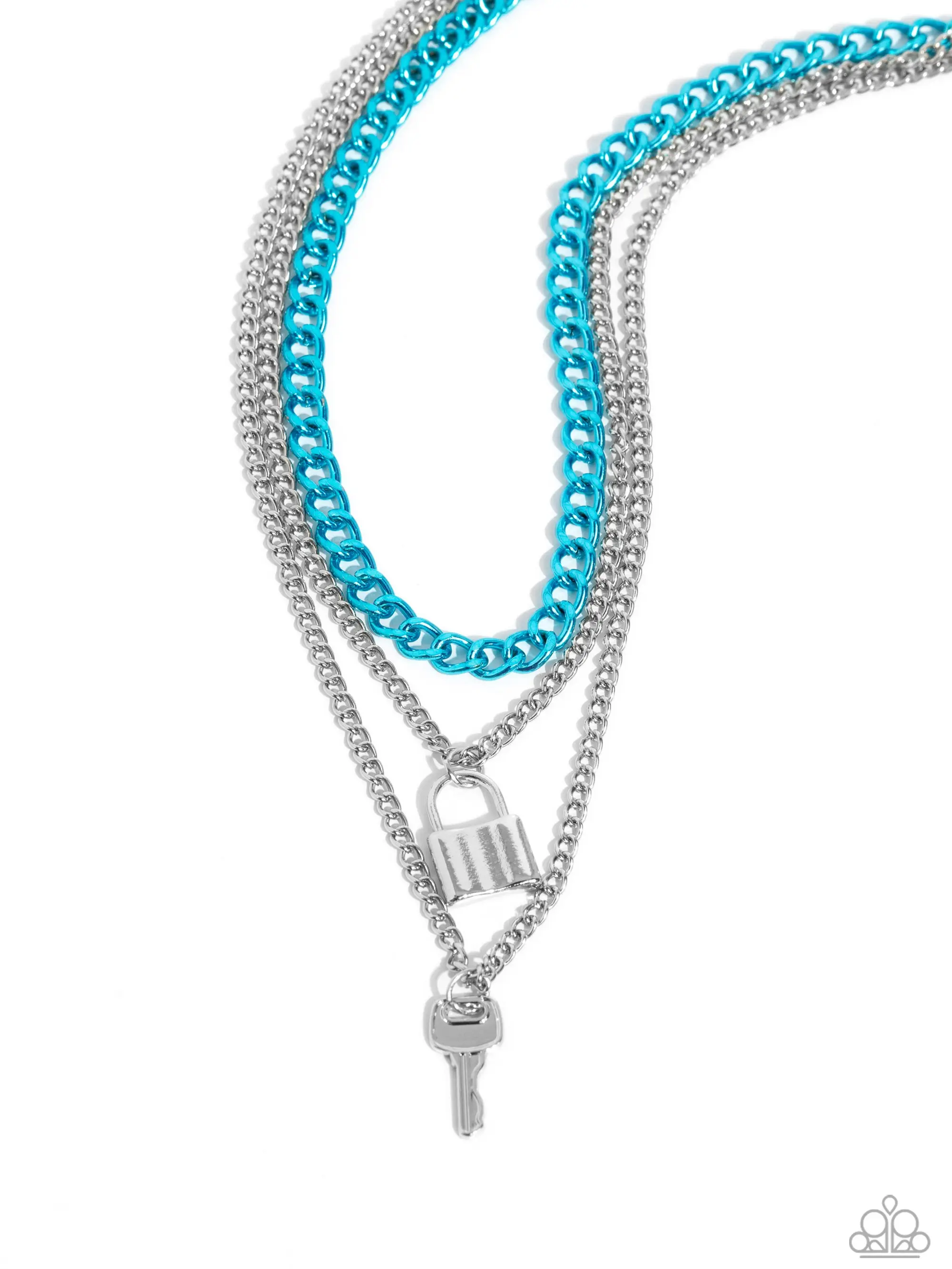 Female Lock-and-Key Short-Length Necklace - Silver Curb Chain with Metal Coating, Daily Wear Costume Jewelry Accessory